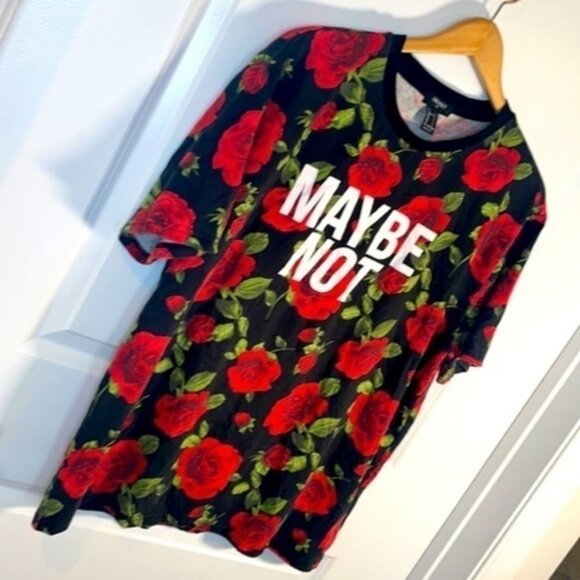 FOREVER 21 | “MAYBE NOT” Roses Shirt Size Large - Picture 2 of 7